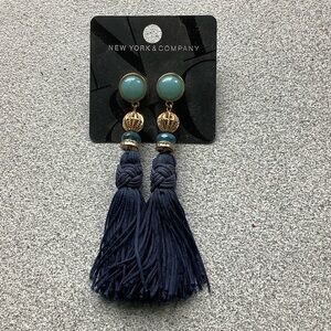 New York & Company Teal, Gold and Navy Tassel Earrings